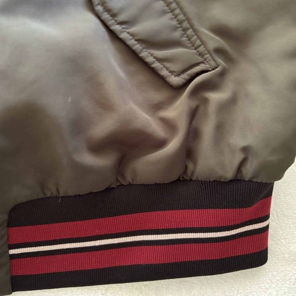 H&M Divided Bomber Jacket Womens 12 Olive Green Tiger Patch Varsity Streetwear - Picture 7 of 16